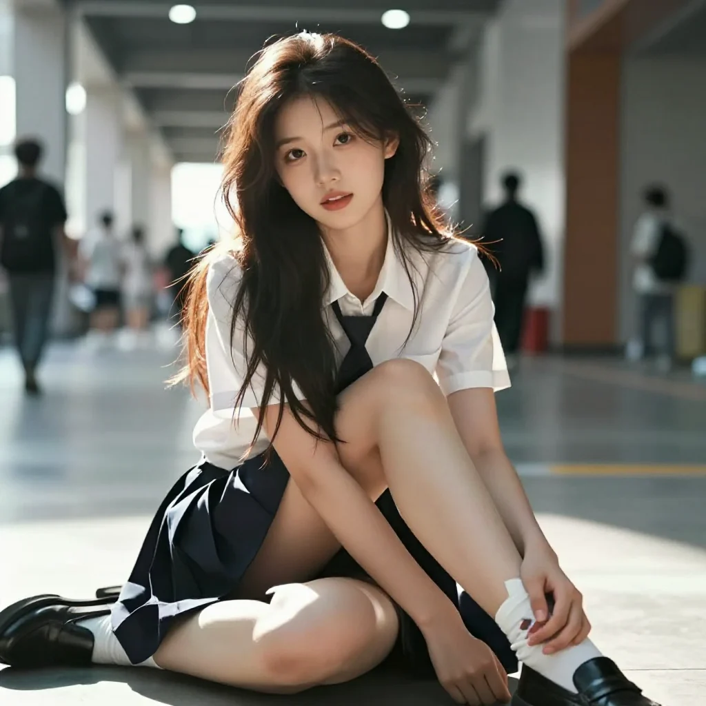 阳光下的校服少女主题图片 0030，杰作，最佳画质，极致细节，照片级写实 , 动漫展抓拍风格