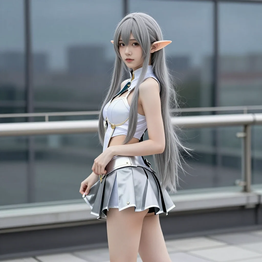 银发精灵少女的午后主题图片 0100，杰作，最佳画质，极致细节，照片级写实 , 角色扮演人像摄影风格