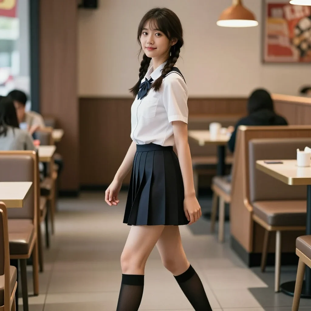 咖啡馆里的校服少女主题图片 0114，杰作，最佳画质，极致细节，照片级写实 , 高细节服装展示风格