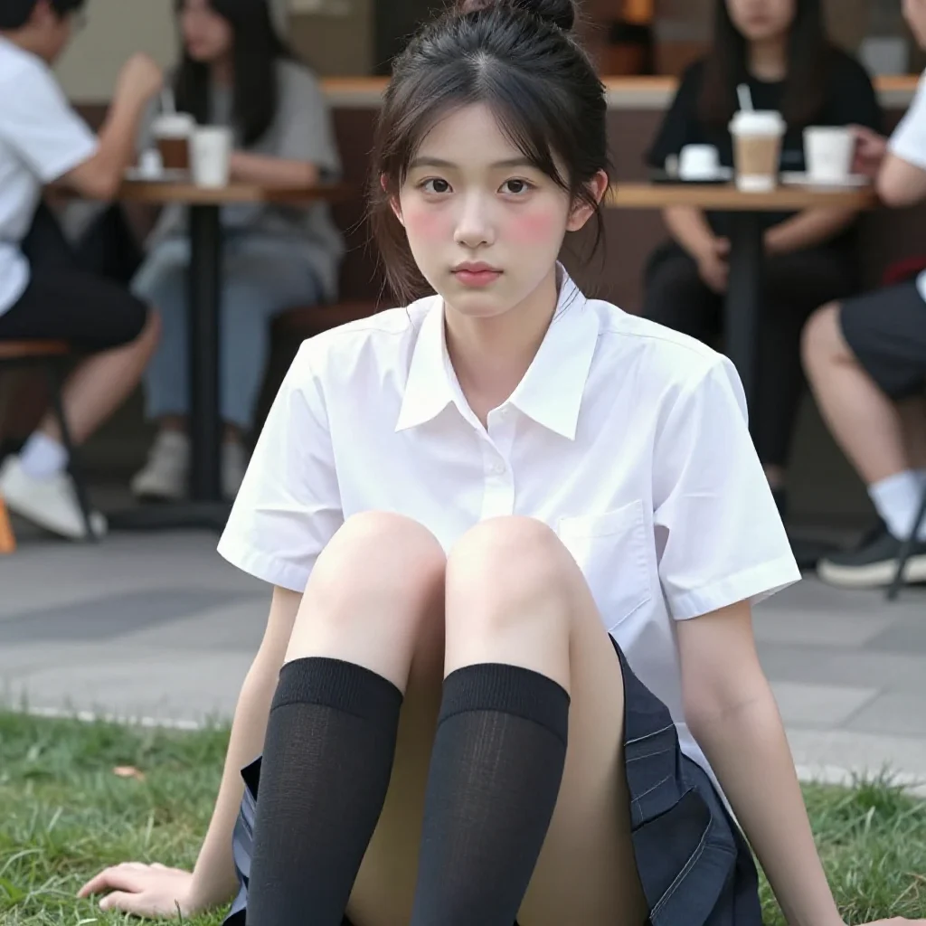 咖啡馆里的校服少女主题图片 0126，杰作，最佳画质，极致细节，照片级写实 , 动漫展抓拍风格