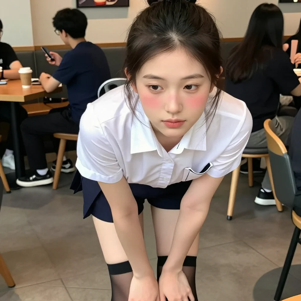 咖啡馆里的校服少女主題圖片 0127，杰作，最佳画质，极致细节，照片级写实 , 动漫展抓拍风格