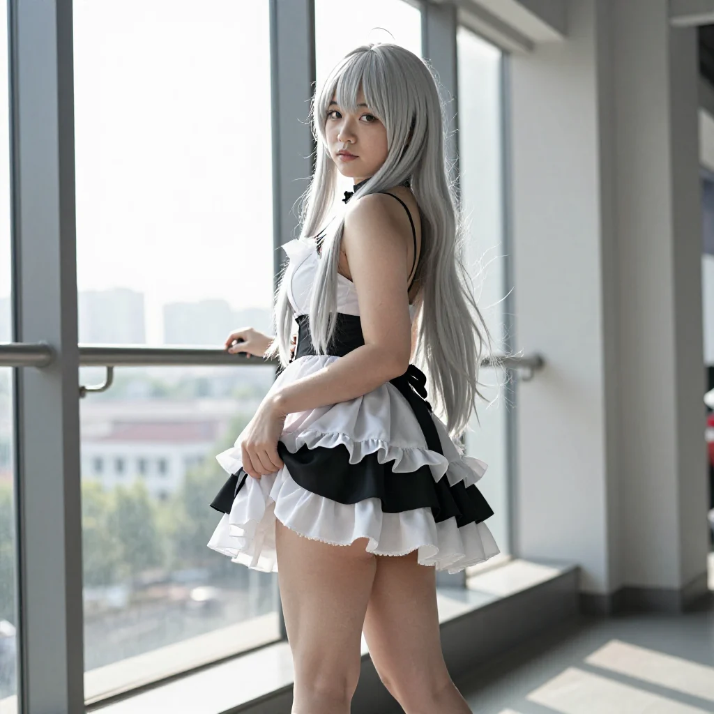 银发少女的校园写真主题图片 0134，杰作，最佳画质，极致细节，照片级写实 , 角色扮演人像摄影风格