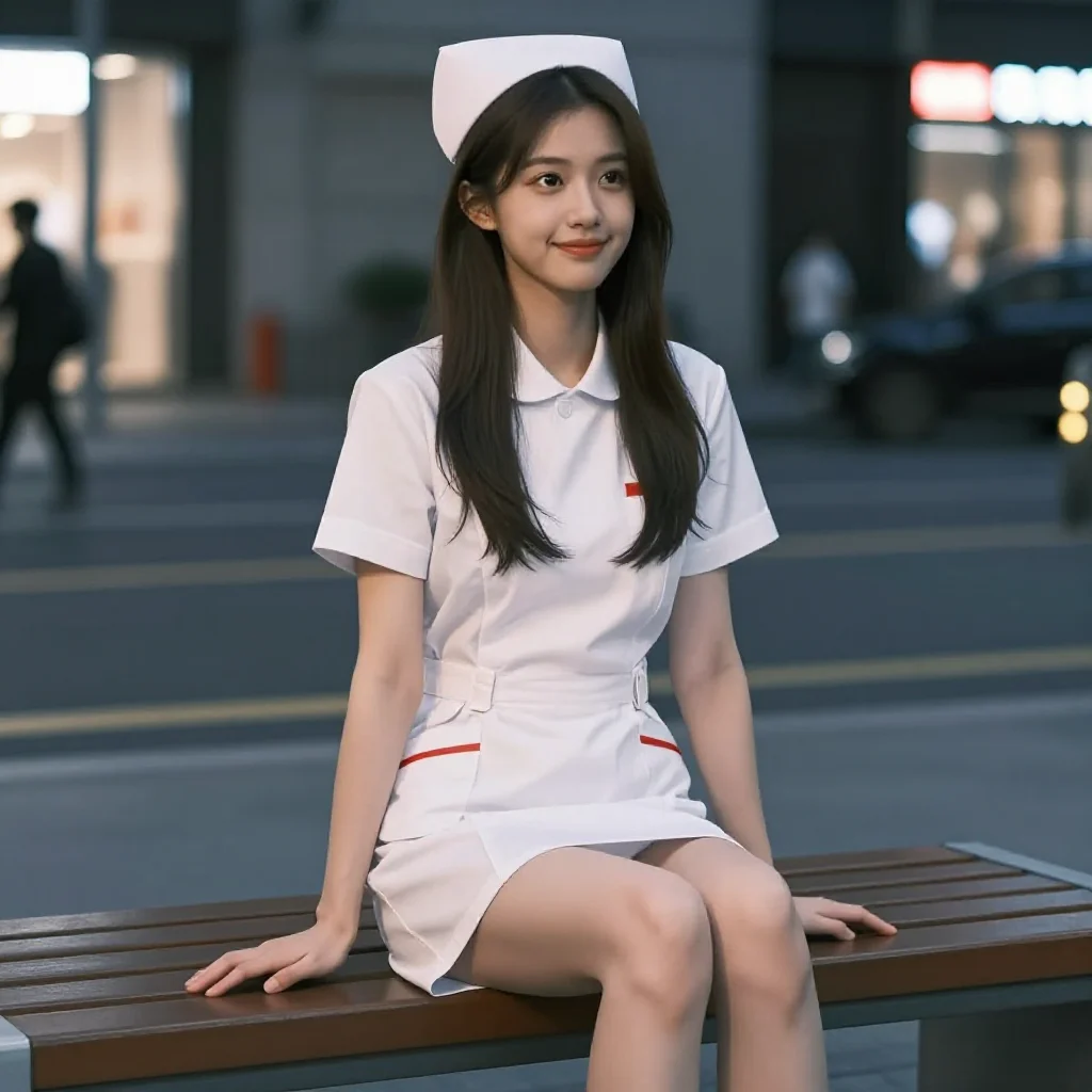 街头护士的温柔日常主题图片 0160，杰作，最佳画质，极致细节，照片级写实 , 都市街拍纪实风