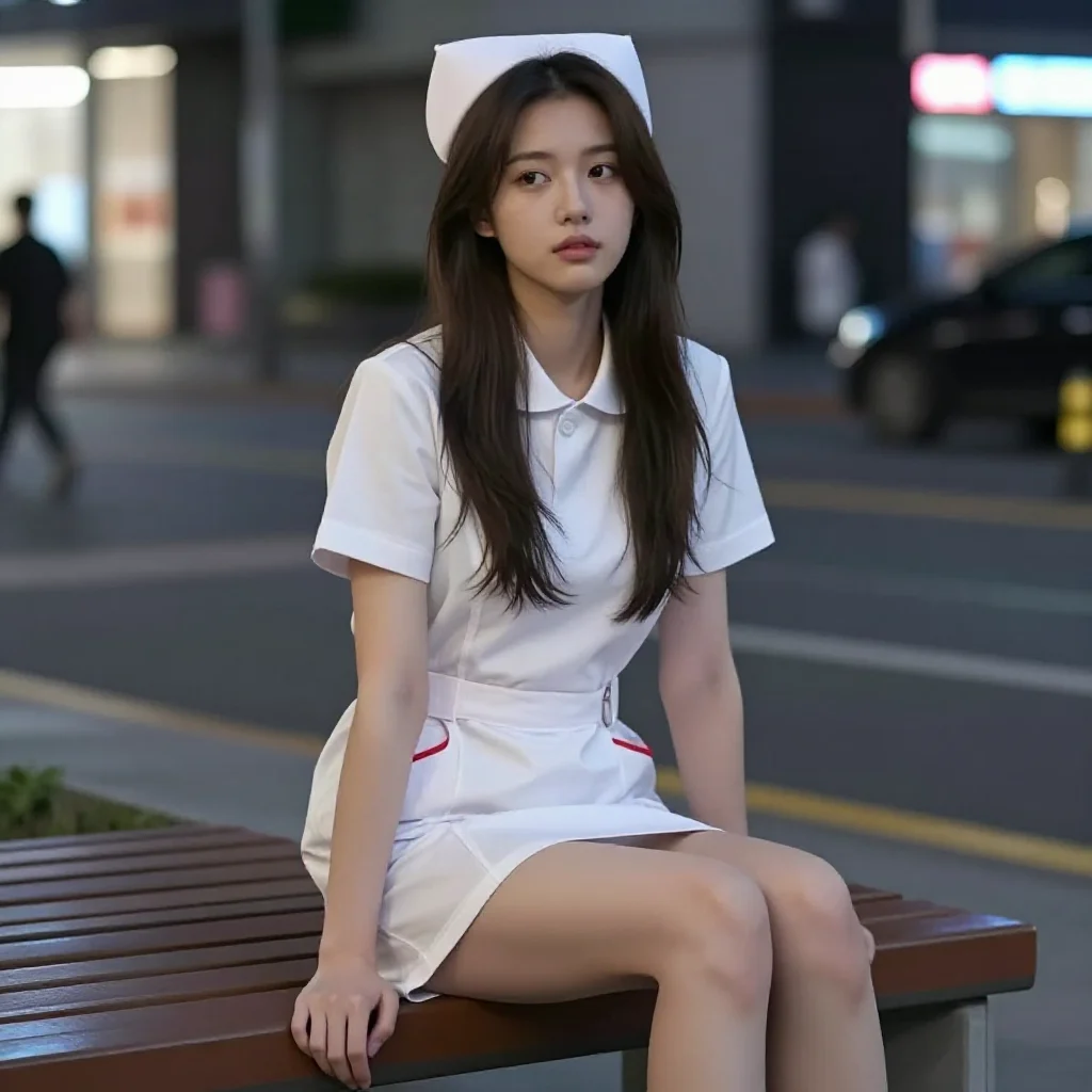 街头护士的温柔日常主题图片 0163，杰作，最佳画质，极致细节，照片级写实 , 都市街拍纪实风