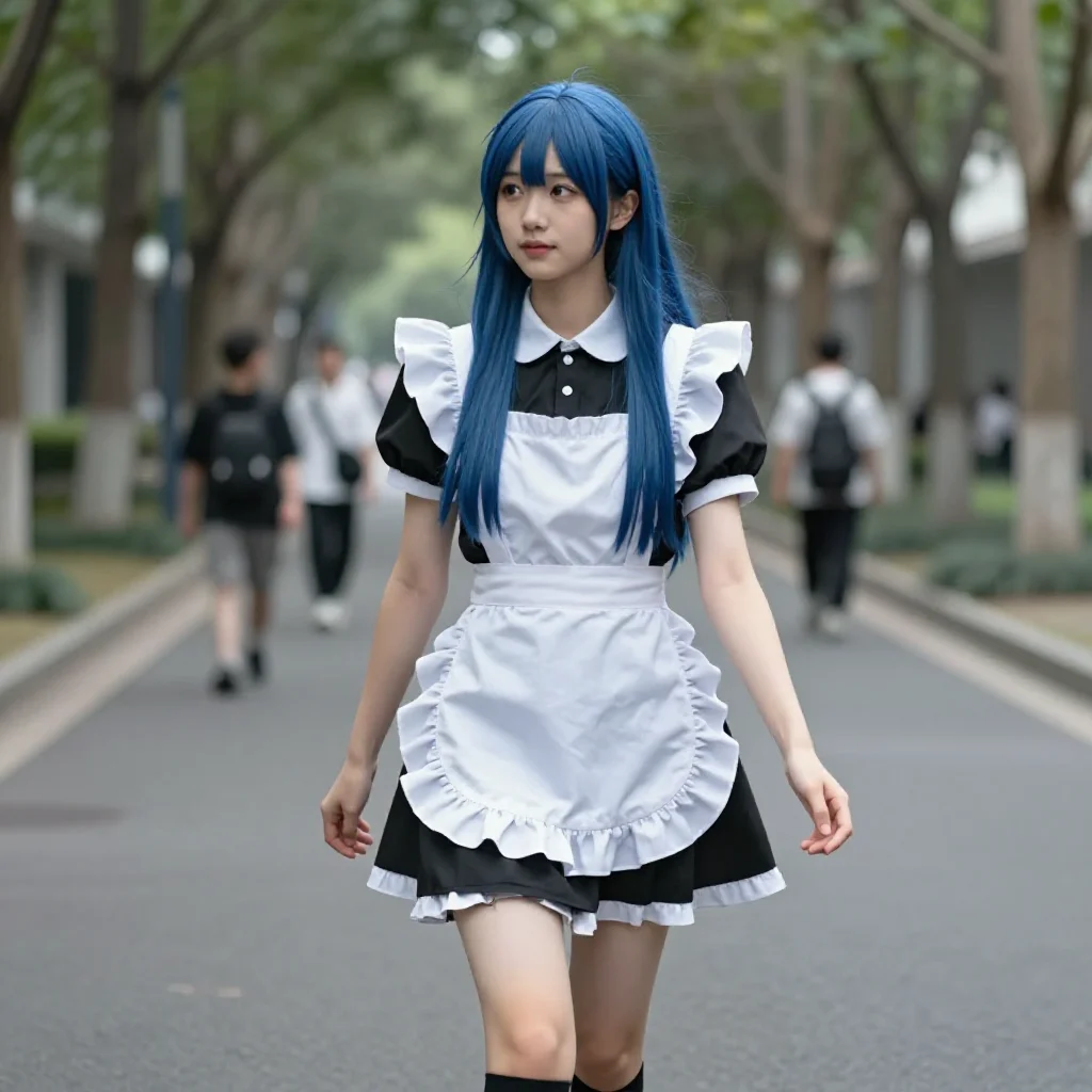 蓝发少女的校园日常主題圖片 0208，杰作，最佳画质，极致细节，照片级写实 , 轻胶片漫展摄影风格