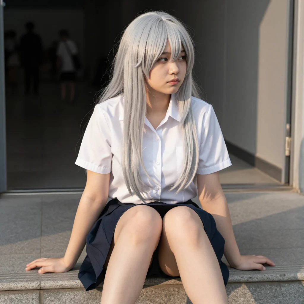 银发少女的校园日常主题图片 0257，杰作，最佳画质，极致细节，照片级写实 , 动漫展抓拍风格