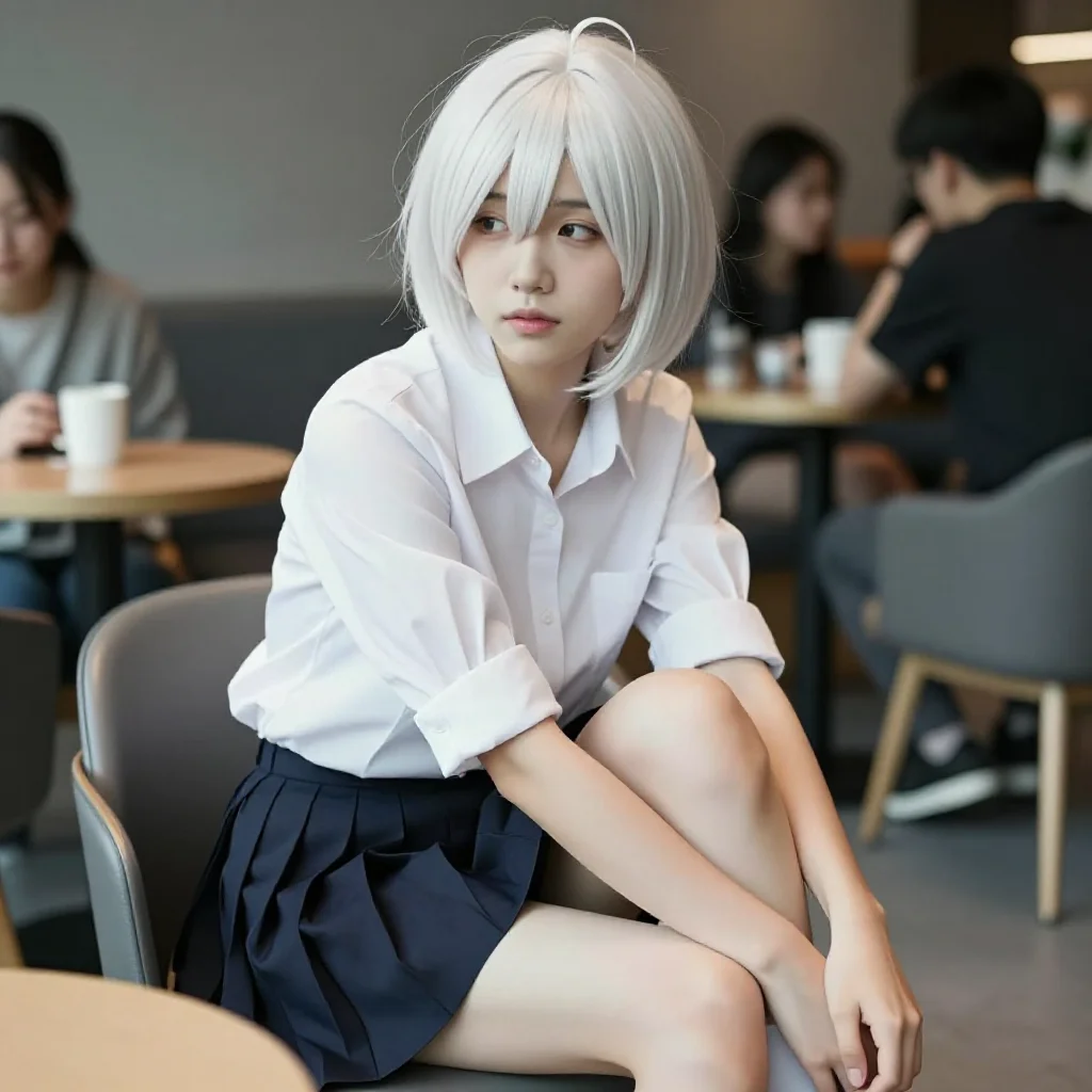 银发少女的咖啡馆时光主题图片 0300，杰作，最佳画质，极致细节，照片级写实 , 轻胶片漫展摄影风格