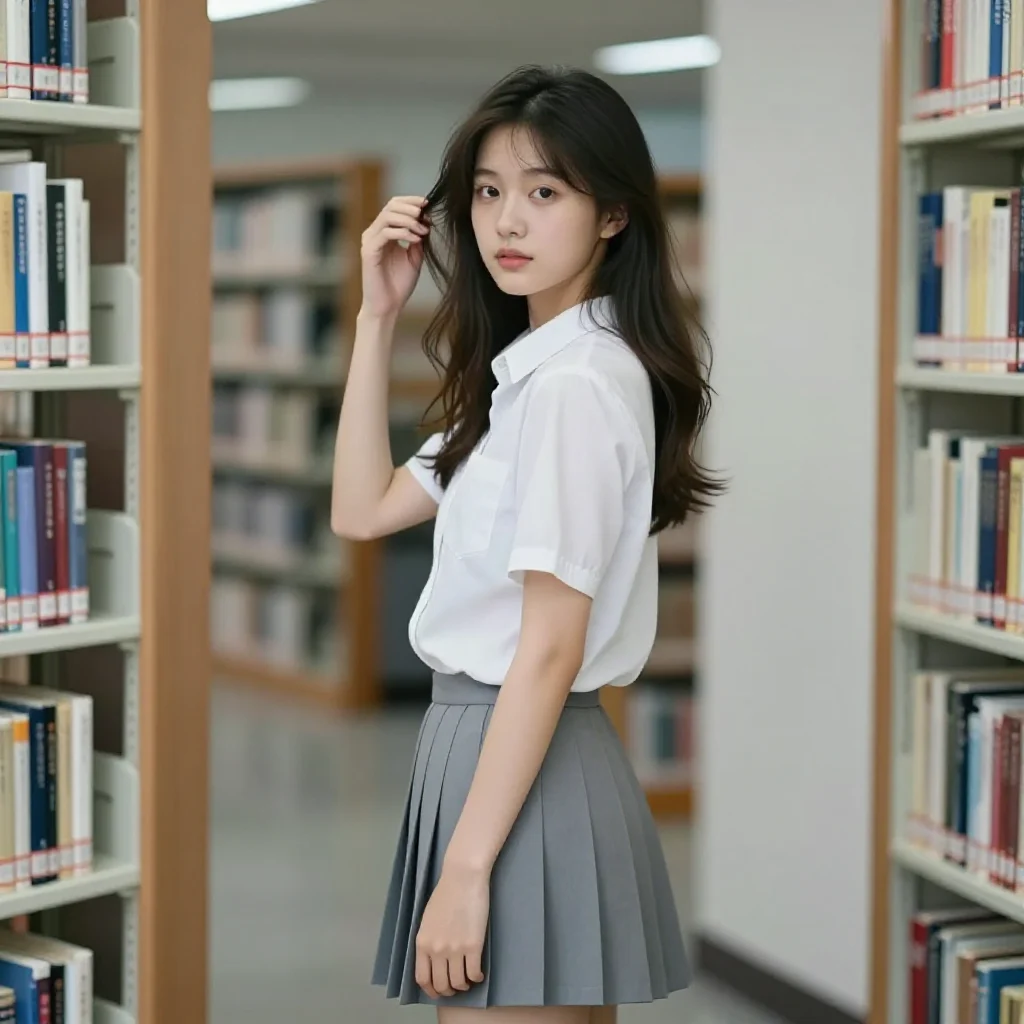 图书馆里的学姐主题图片 0312，杰作，最佳画质，极致细节，照片级写实 , 都市街拍纪实风