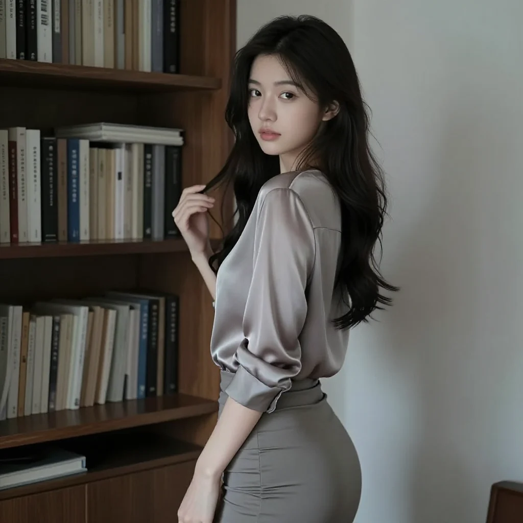 书架旁的温柔时刻主题图片 0383，杰作，最佳画质，极致细节，照片级写实 , 日系清新写真风格