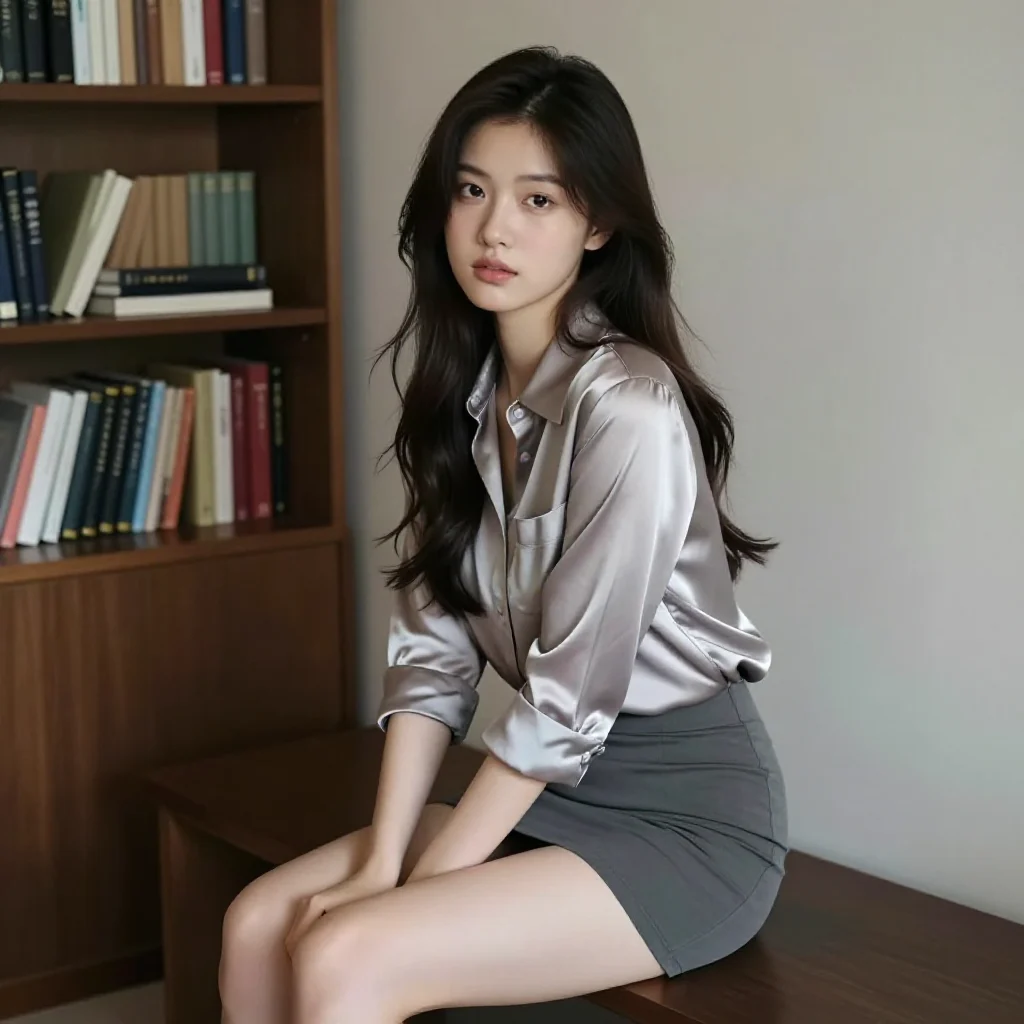 书架旁的温柔时刻主题图片 0388，杰作，最佳画质，极致细节，照片级写实 , 日系清新写真风格