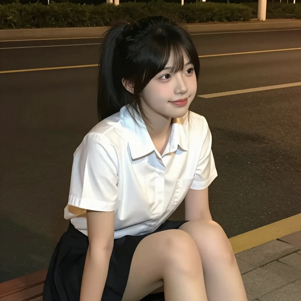 夜色下的校服少女主题图片 0402，杰作，最佳画质，极致细节，照片级写实 , 清新角色私摄风格