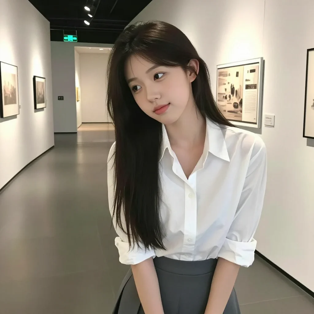 美术馆里的静谧时光主题图片 0436，杰作，最佳画质，极致细节，照片级写实 , 展馆自然光写真风格