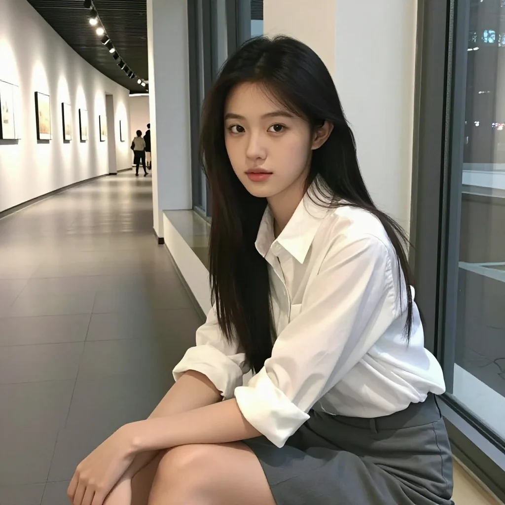 美术馆里的静谧时光主题图片 0439，杰作，最佳画质，极致细节，照片级写实 , 展馆自然光写真风格