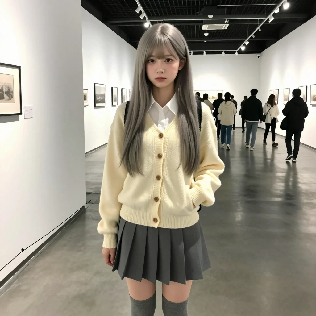 美术馆里的温柔日常主题图片 0454，杰作，最佳画质，极致细节，照片级写实 , 日系少女感摄影风格