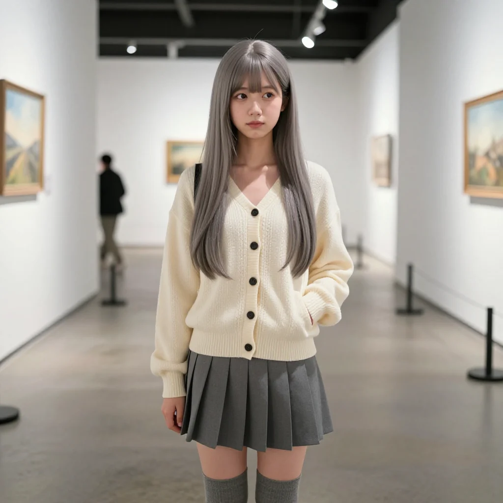 美术馆里的温柔日常主题图片 0456，杰作，最佳画质，极致细节，照片级写实 , 日系少女感摄影风格