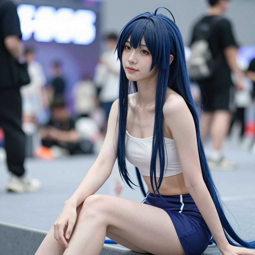 蓝发少女的校园写真主題圖片 0475，杰作，最佳画质，极致细节，照片级写实 , 角色扮演人像摄影风格