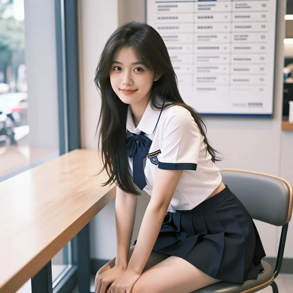 窗边的校园少女主题图片 0510，杰作，最佳画质，极致细节，照片级写实 , 窗边私房氛围风