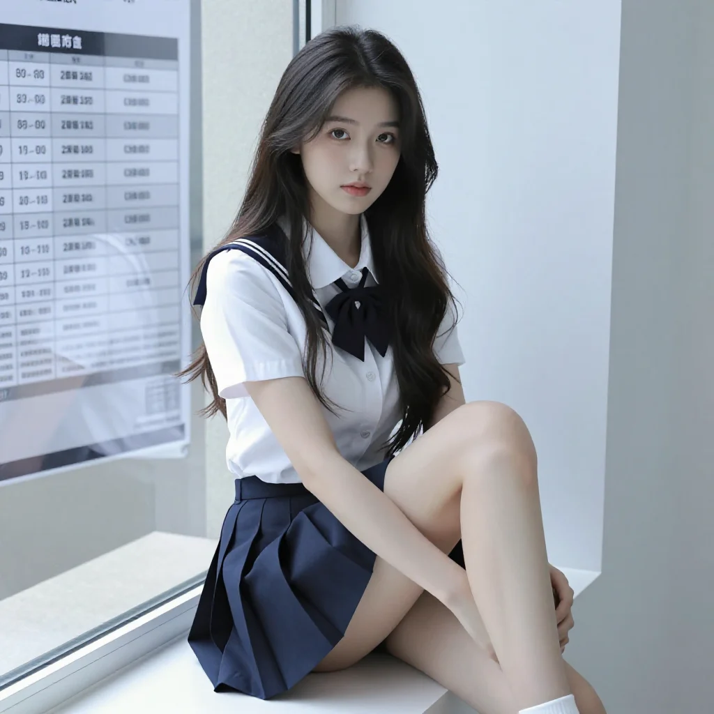 窗边的校园少女主題圖片 0514，杰作，最佳画质，极致细节，照片级写实 , 窗边私房氛围风