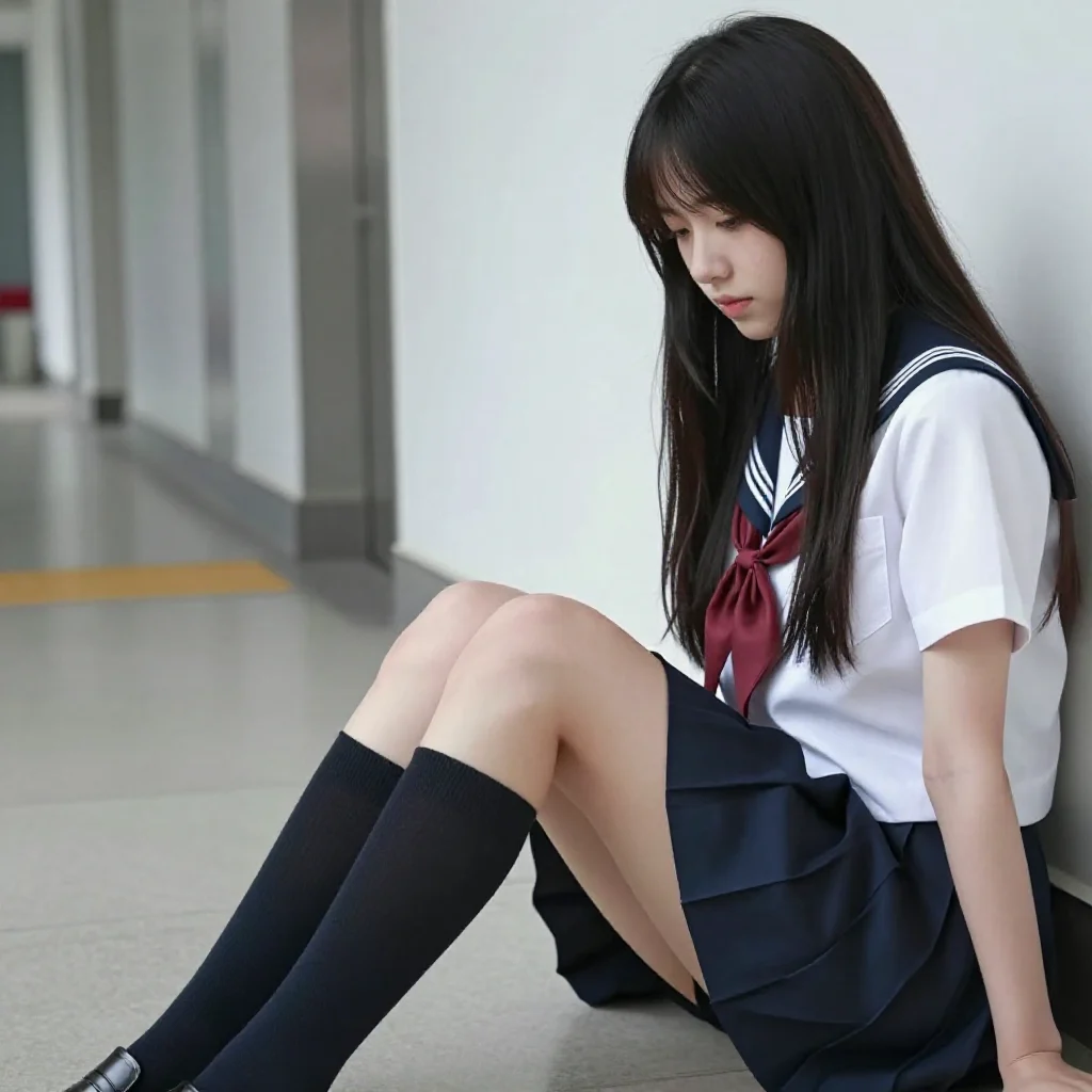 楼梯上的校服少女主题图片 0538，杰作，最佳画质，极致细节，照片级写实 , 日系动漫角色写真风格