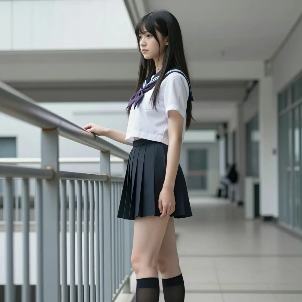 楼梯上的校服少女主题图片 0539，杰作，最佳画质，极致细节，照片级写实 , 日系动漫角色写真风格