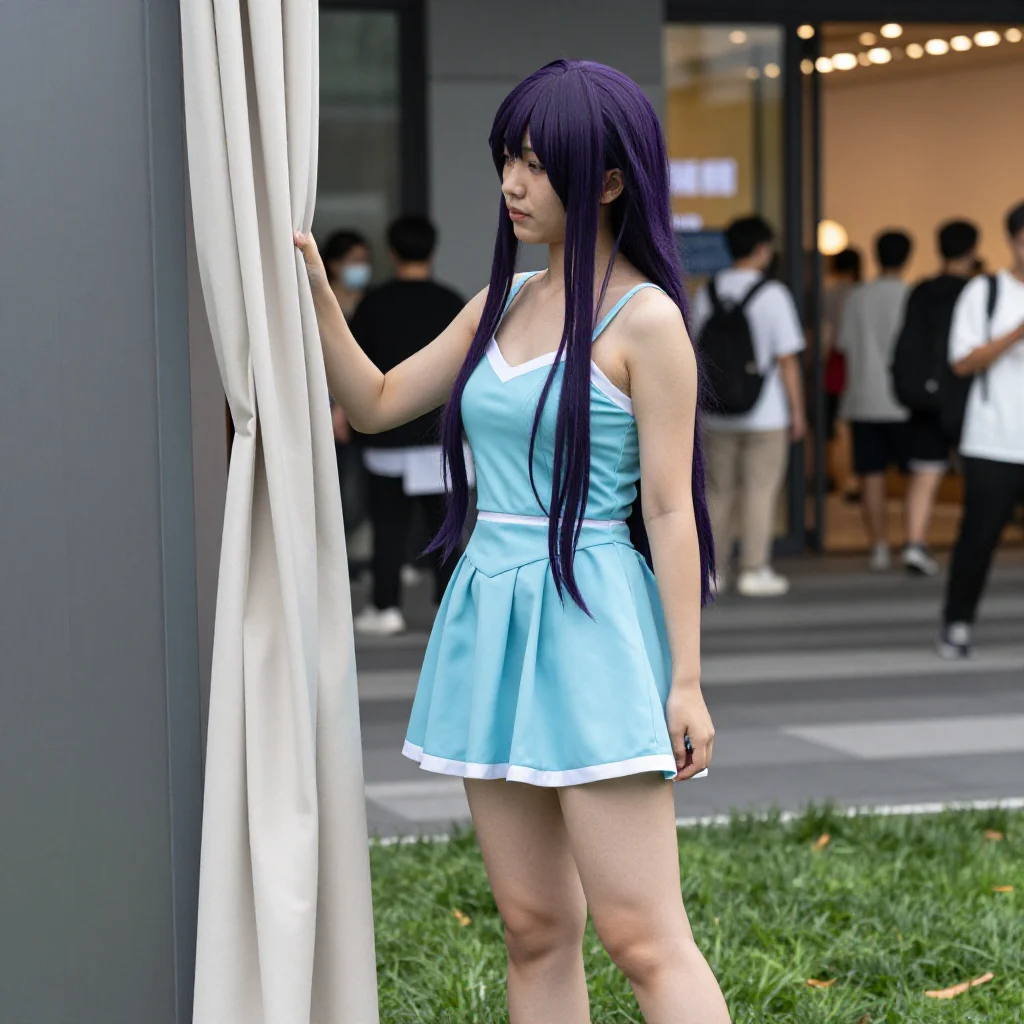 紫发少女的校园日常主题图片 0556，杰作，最佳画质，极致细节，照片级写实 , 都市街拍纪实风