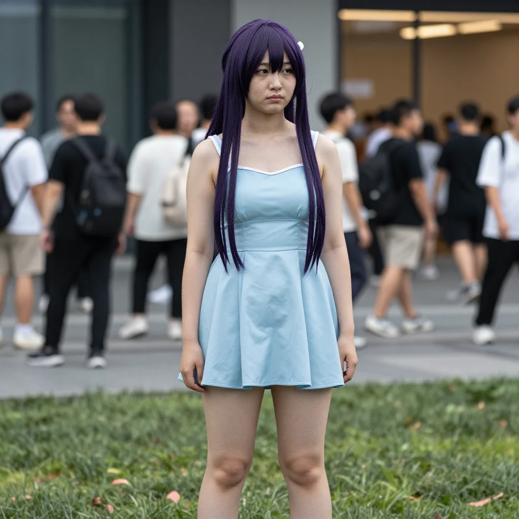 紫发少女的校园日常主题图片 0558，杰作，最佳画质，极致细节，照片级写实 , 都市街拍纪实风