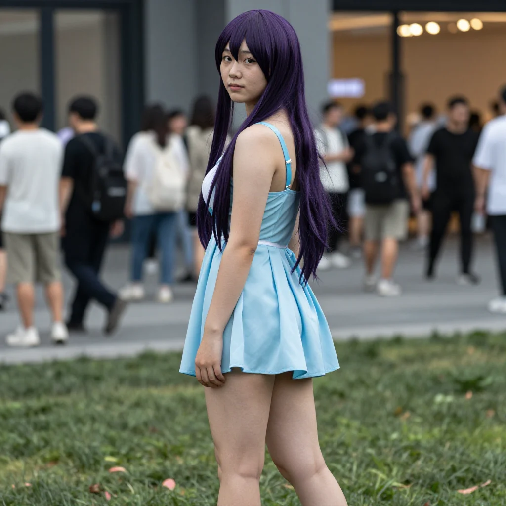 紫发少女的校园日常主题图片 0559，杰作，最佳画质，极致细节，照片级写实 , 都市街拍纪实风