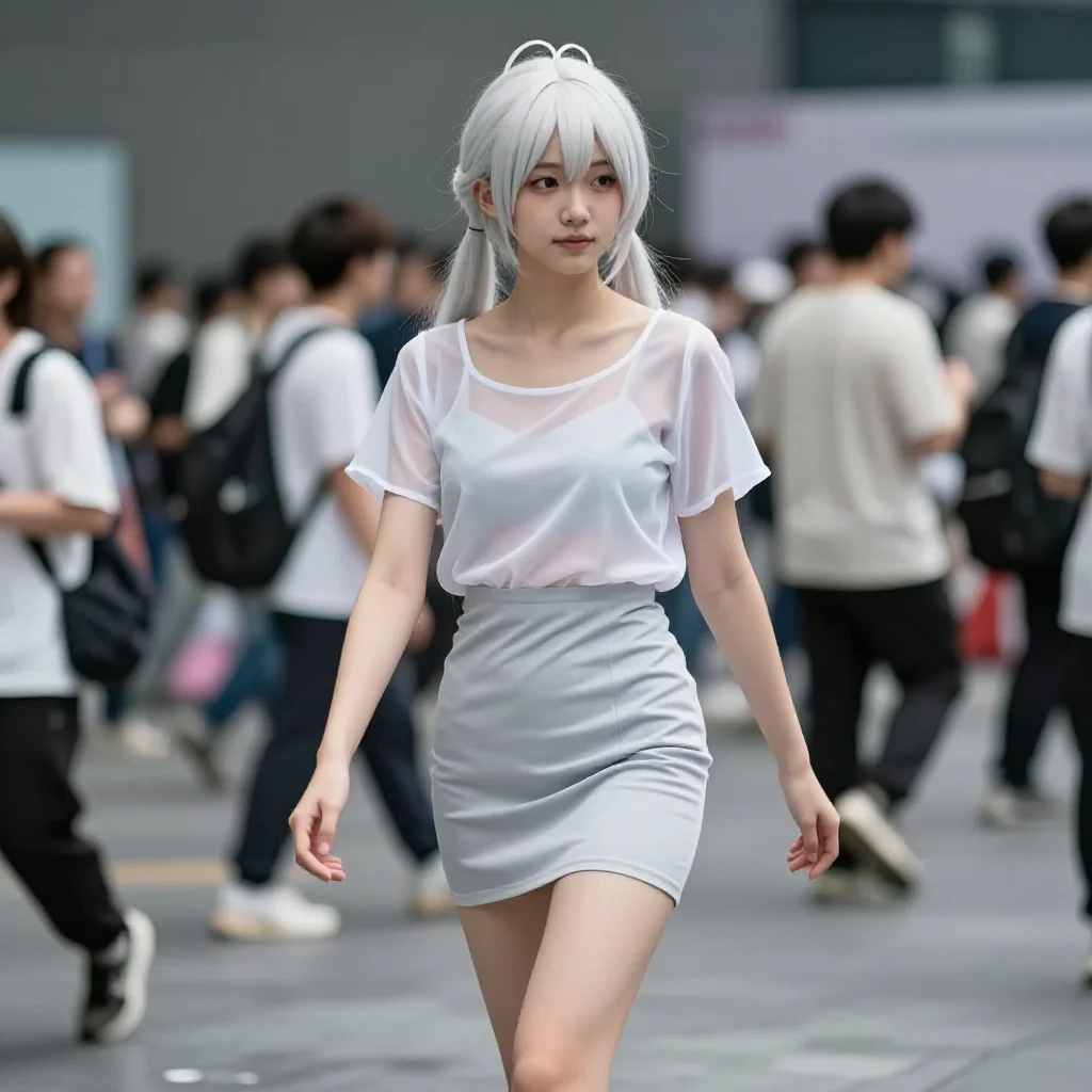 银发少女的校园漫步主题图片 0561，杰作，最佳画质，极致细节，照片级写实 , 轻纪实二次元人像风格