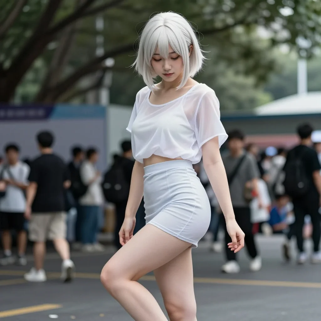 银发少女的校园漫步主题图片 0562，杰作，最佳画质，极致细节，照片级写实 , 轻纪实二次元人像风格