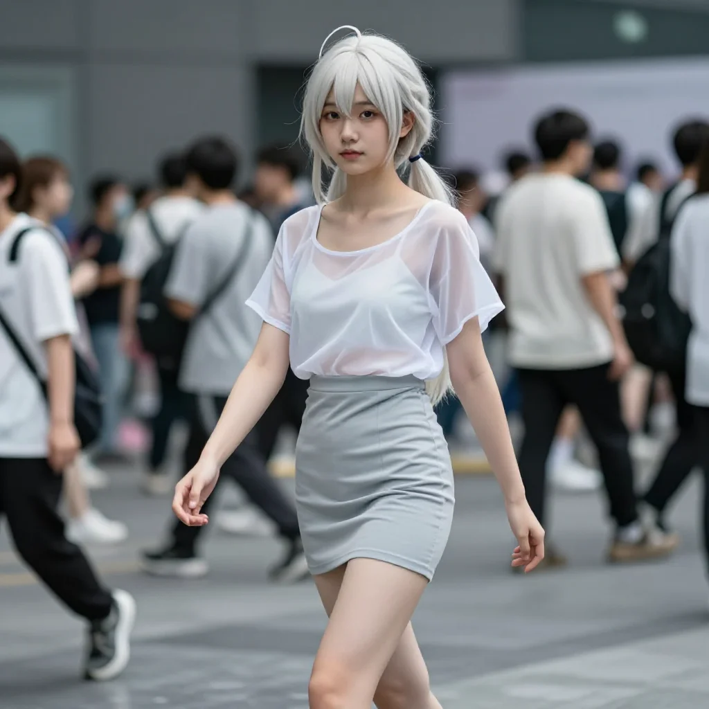 银发少女的校园漫步主题图片 0563，杰作，最佳画质，极致细节，照片级写实 , 轻纪实二次元人像风格