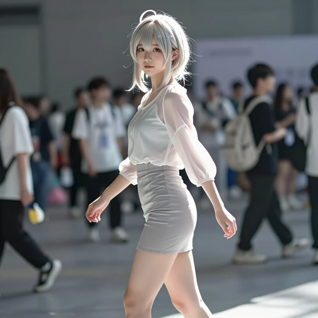 银发少女的校园漫步主题图片 0566，杰作，最佳画质，极致细节，照片级写实 , 轻纪实二次元人像风格