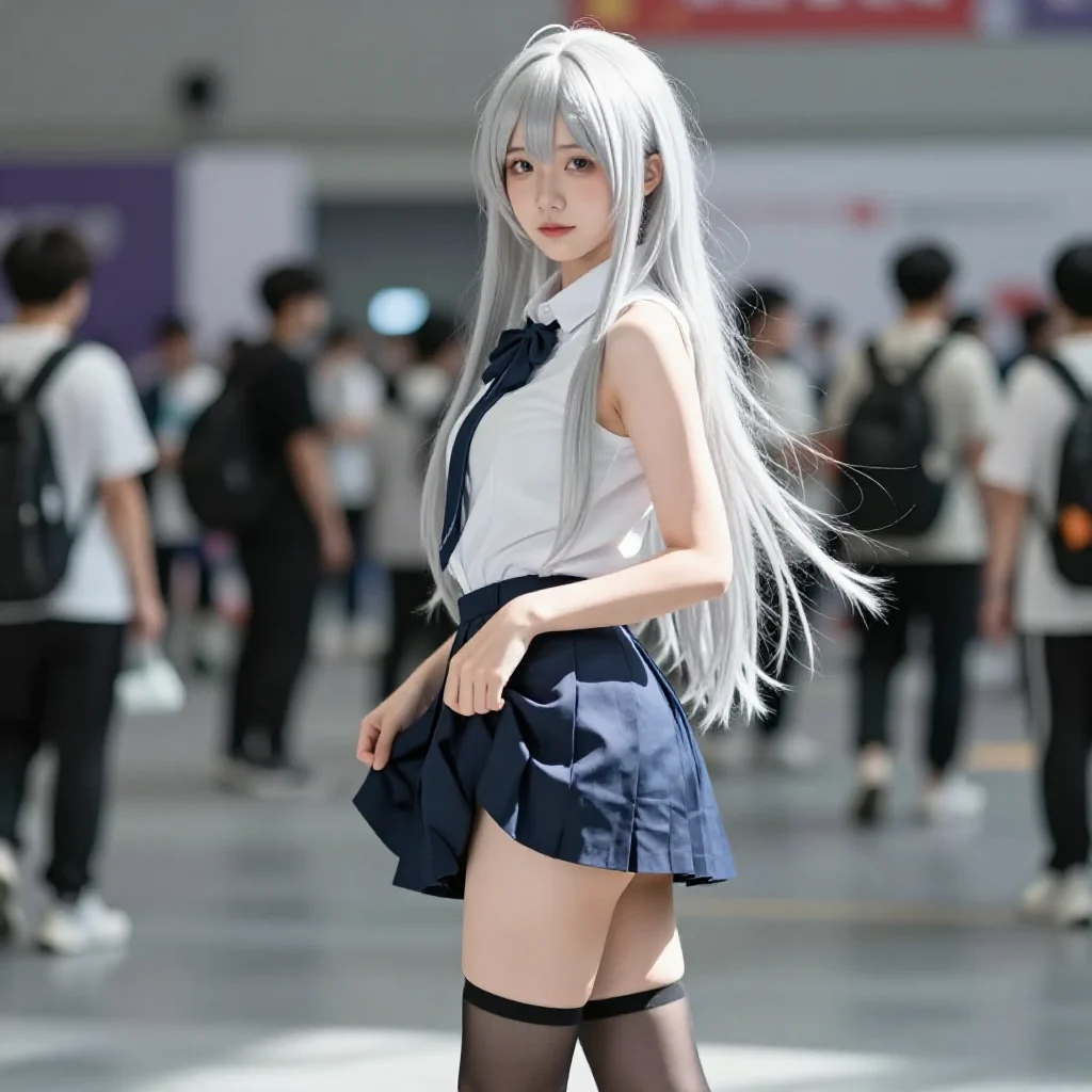 银发少女的温柔瞬间主题图片 0584，杰作，最佳画质，极致细节，照片级写实 , 真实漫展现场还原风格