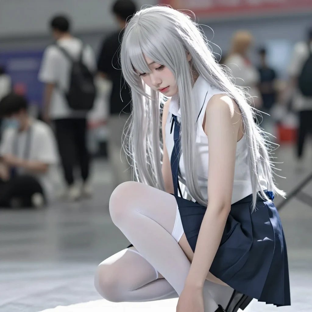 银发少女的温柔瞬间主题图片 0585，杰作，最佳画质，极致细节，照片级写实 , 真实漫展现场还原风格