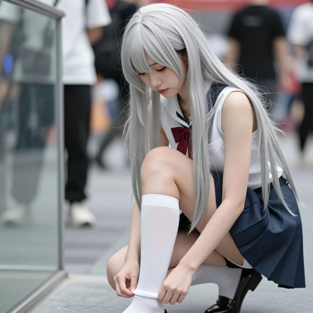 银发少女的温柔瞬间主题图片 0588，杰作，最佳画质，极致细节，照片级写实 , 真实漫展现场还原风格