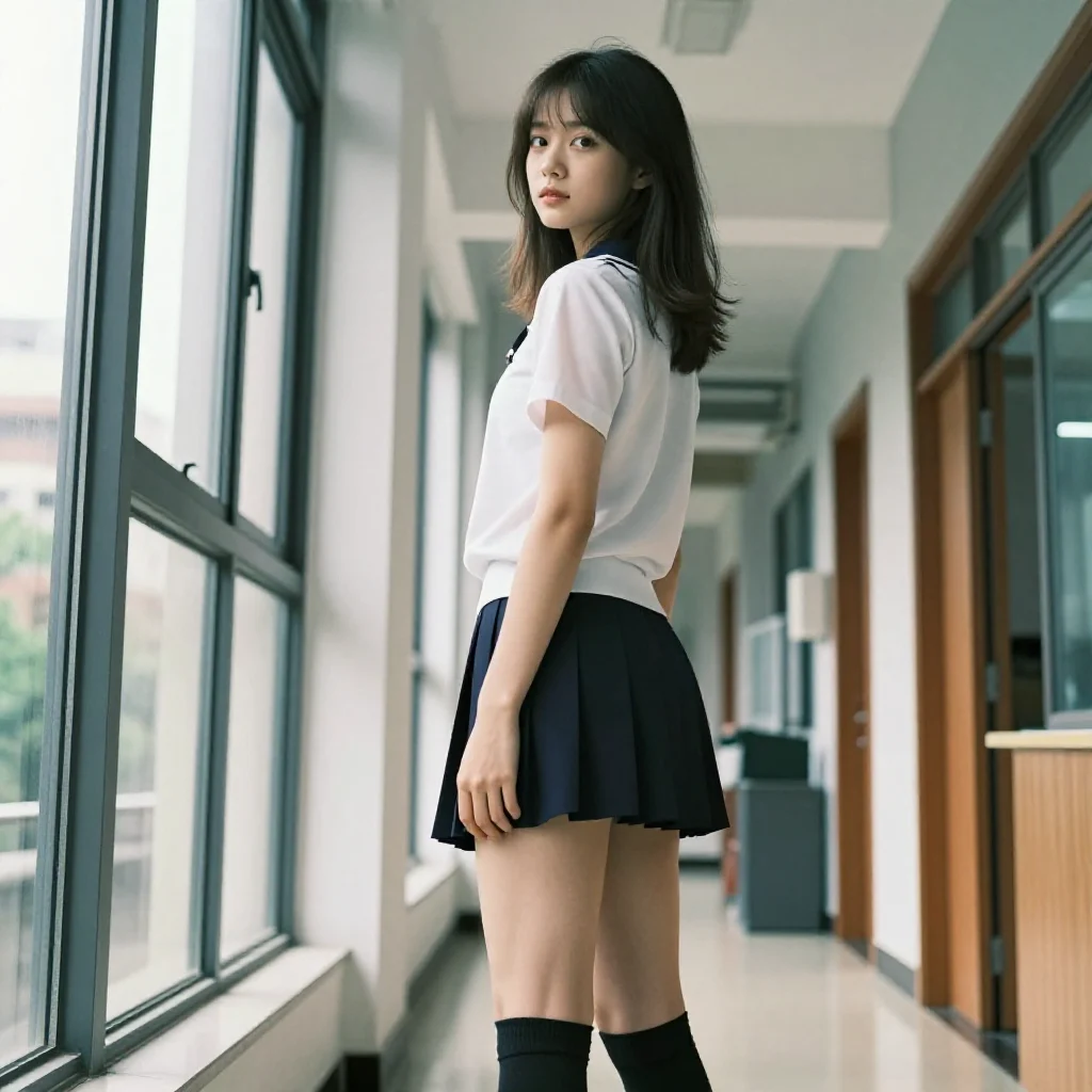 走廊里的青春日常主题图片 0630，杰作，最佳画质，极致细节，照片级写实 , 胶片质感摄影风格