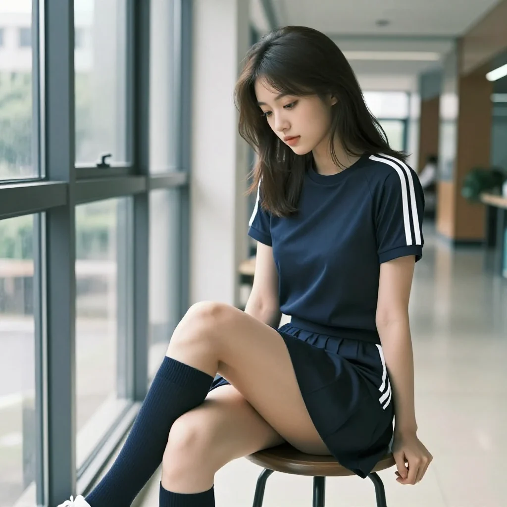 走廊里的青春日常主题图片 0631，杰作，最佳画质，极致细节，照片级写实 , 胶片质感摄影风格