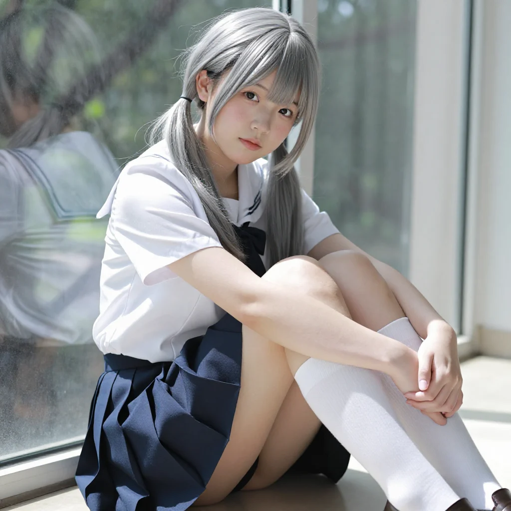 银发少女的校园日常主题图片 0681，杰作，最佳画质，极致细节，照片级写实 , 空气感人像风格