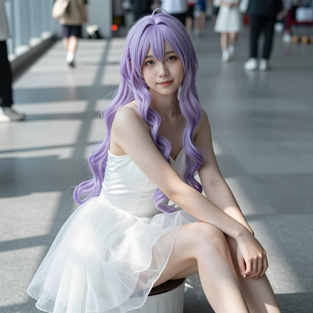 窗边的紫发少女主题图片 0687，杰作，最佳画质，极致细节，照片级写实 , 清透漫展人像风格