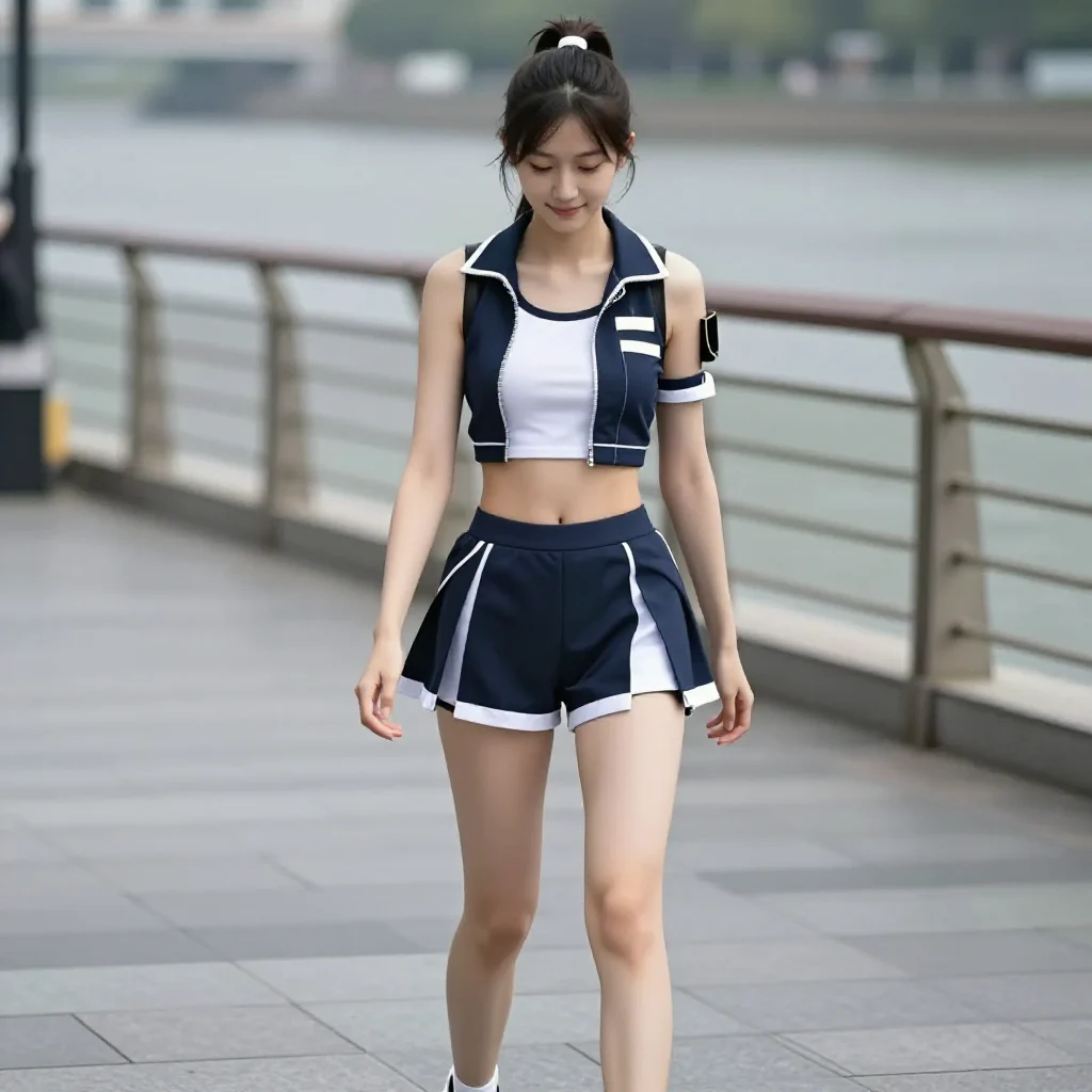 水边的制服少女主题图片 0701，杰作，最佳画质，极致细节，照片级写实 , 路人视角摄影风格