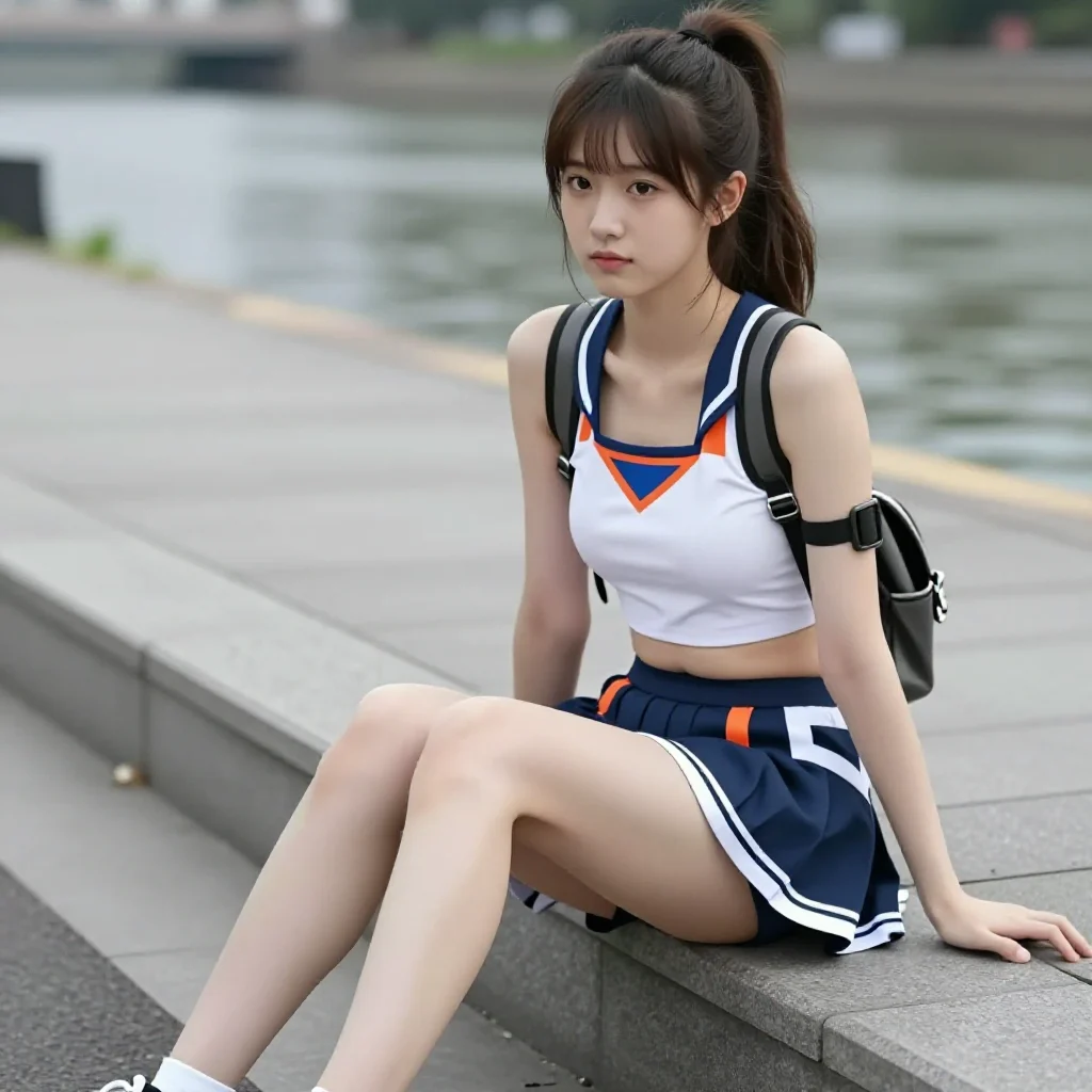 水边的制服少女主题图片 0702，杰作，最佳画质，极致细节，照片级写实 , 路人视角摄影风格