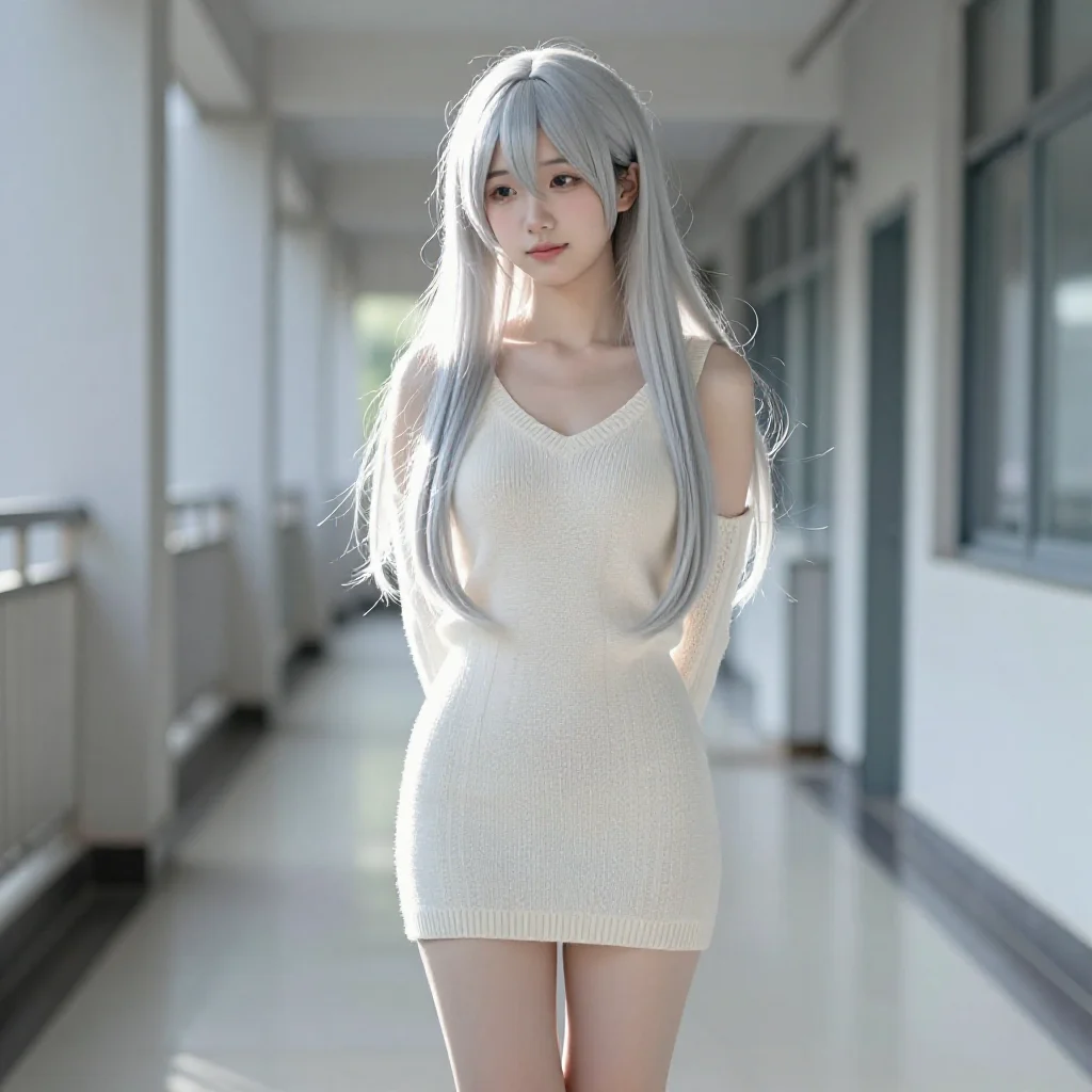 银发少女的走廊时光主题图片 0782，杰作，最佳画质，极致细节，照片级写实 , 清透漫展人像风格