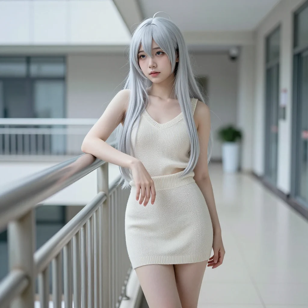 银发少女的走廊时光主题图片 0784，杰作，最佳画质，极致细节，照片级写实 , 清透漫展人像风格