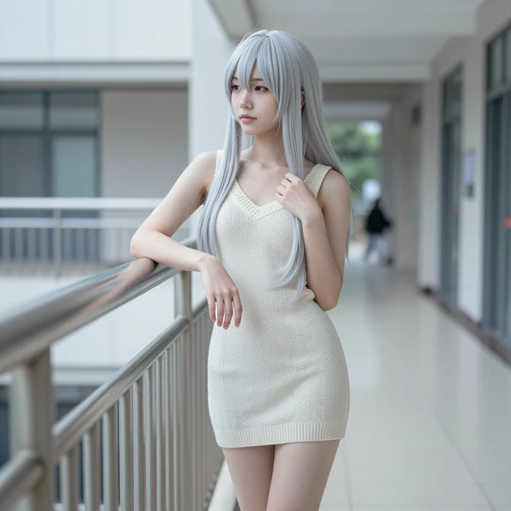 银发少女的走廊时光主題圖片 0789，杰作，最佳画质，极致细节，照片级写实 , 清透漫展人像风格