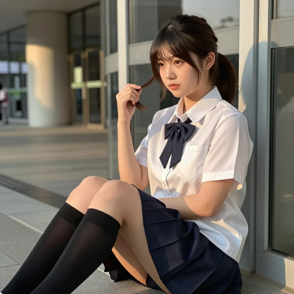 校门口的午后主題圖片 0961，杰作，最佳画质，极致细节，照片级写实 , 二次元角色写真风格