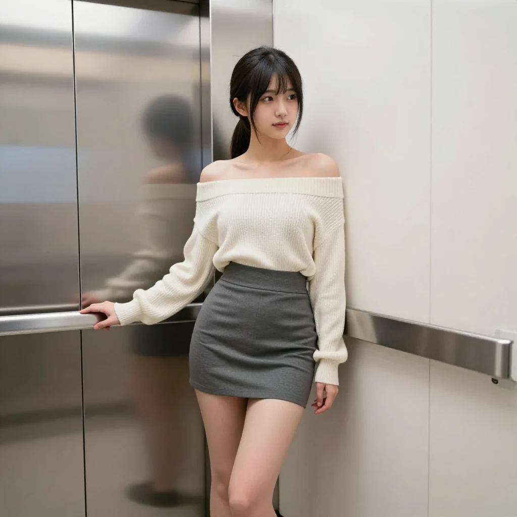 电梯里的温柔时刻主題圖片 0985，杰作，最佳画质，极致细节，照片级写实 , 高还原角色摄影风格