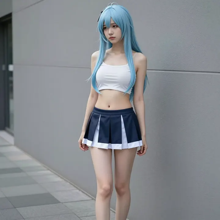 蓝发少女的校园日常主题图片 0026，杰作，最佳画质，极致细节，照片级写实 , 偶遇抓拍风格