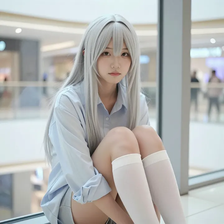 银发少女的日常写真主題圖片 0078，杰作，最佳画质，极致细节，照片级写实 , 清新角色私摄风格