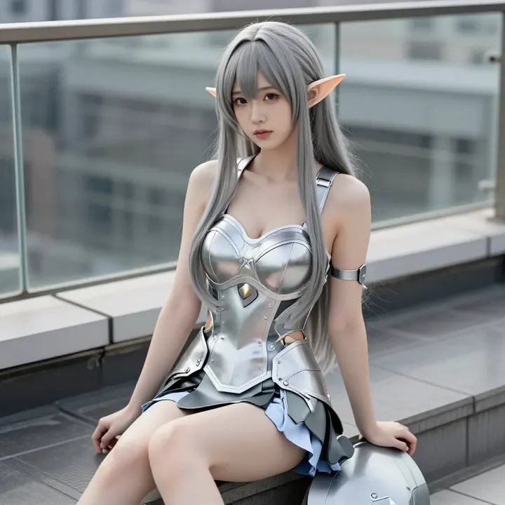 银发精灵少女的午后主题图片 0103，杰作，最佳画质，极致细节，照片级写实 , 角色扮演人像摄影风格