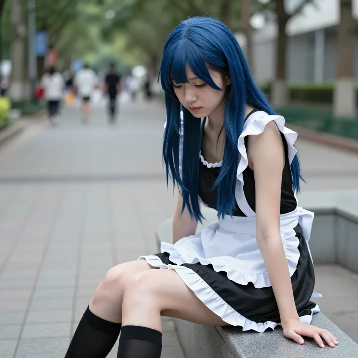 蓝发少女的校园日常主題圖片 0206，杰作，最佳画质，极致细节，照片级写实 , 轻胶片漫展摄影风格