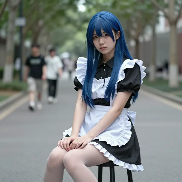 蓝发少女的校园日常主題圖片 0207，杰作，最佳画质，极致细节，照片级写实 , 轻胶片漫展摄影风格